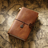 Refillable Leather Travel Notebooks Diary, Retro Handmade Leather Portable Travel Journals Sketchbook for School Office Supplies