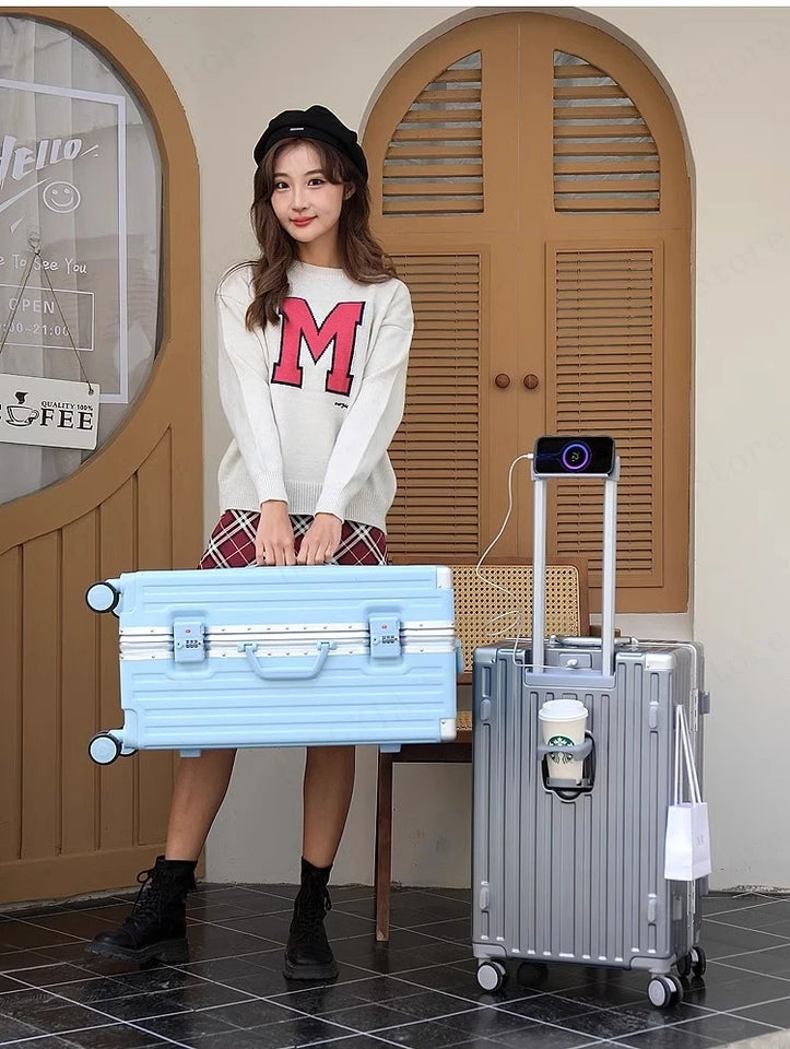 Large Capacity Suitcase 28" 32" Thickened Luggage USB Phone Stand Aluminum Frame Password Trolley Case Travel Wheeled Suitcases