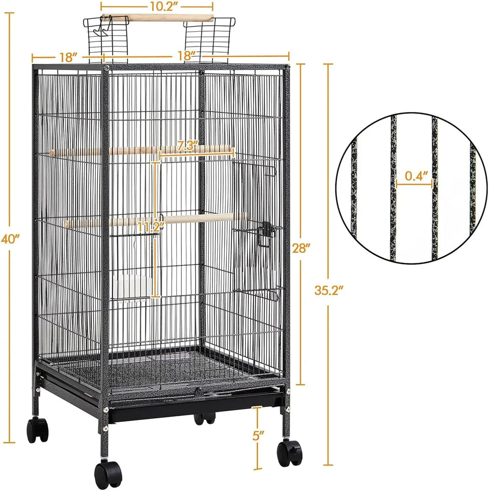 101cm Large Bird Cage Play Open Top Budgie Cage with Rolling Stand Slide-Out Tray Water Bottle Feeder, Indoor Outdoor Cage