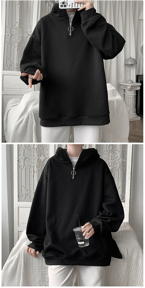 Turtleneck Hoodie Zipper Pullovers Streetwear Hip Hop Hooded Sweatshirt Men Clothing Korean Couples Harajuku Coat