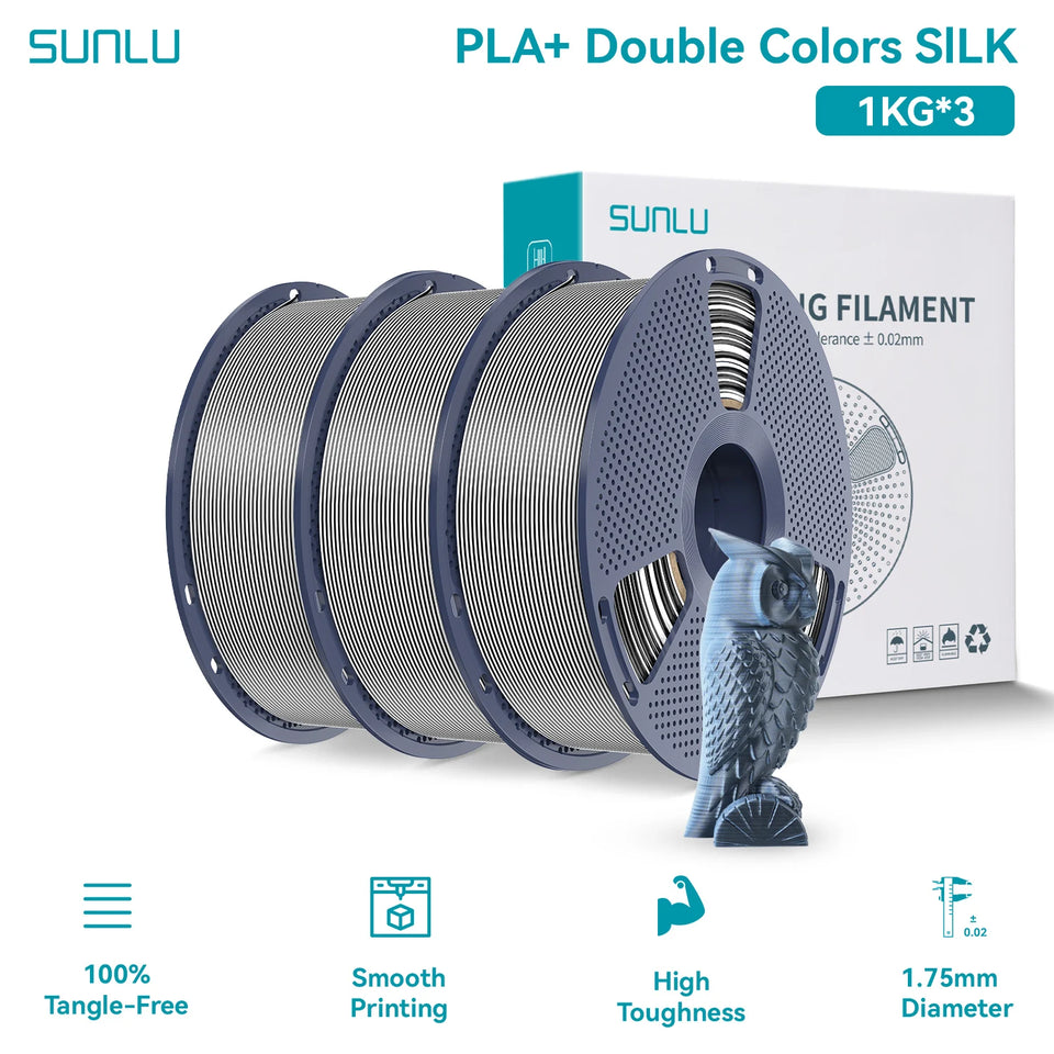 SUNLU Silk PLA PLUS 3D Filament 1.75mm Double Colors Silk Textures Pla+ Gradient Colors Filament for Most FDM 3D Printer 3KG