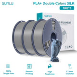 SUNLU Silk PLA PLUS 3D Filament 1.75mm Double Colors Silk Textures Pla+ Gradient Colors Filament for Most FDM 3D Printer 3KG