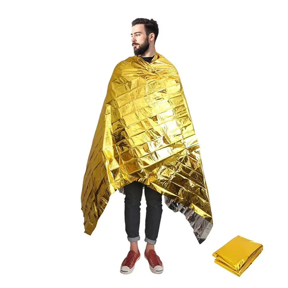 Hiking, mountain climbing, emergency blankets, camping, survival equipment, gold and silver double-sided insulation, sun protect