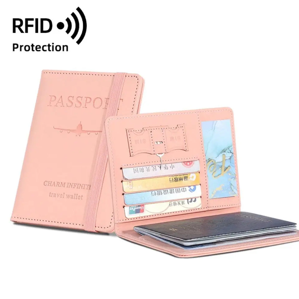 New Solid Color Passport Holder RFID Blocking Ticket Slot Clip Protective Cover Protector Leather Travel Card Bag