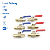 KING SMART 3/4" PEX A/F1960 PEX Ball Valve; CUPC NSF Lead Free Certified; for Hot and Cold Water; 1/4 Turn; 6 Pcs; 80283