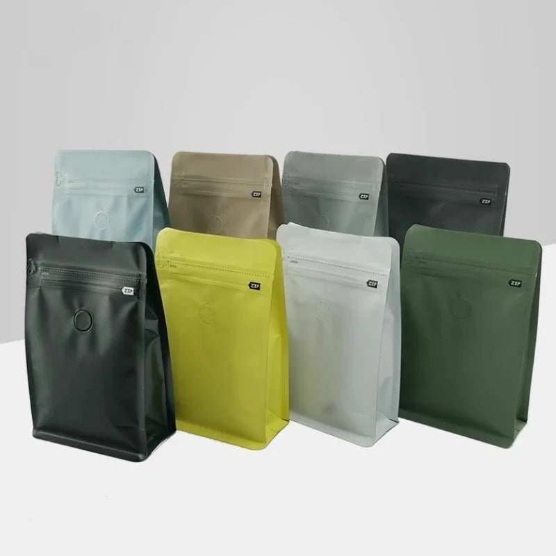 StoBag 20pcs 250g Color Matte Coffee Beans Bag Packaging with Valve Aluminum Sealed for Powder Nuts Storage Reusable Pouches
