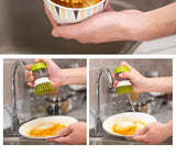Multi-Use Kitchen Dish Brush, Soap Dispensing Palm Brush with Tray, Universal Scrub Brush for Household Cleaning