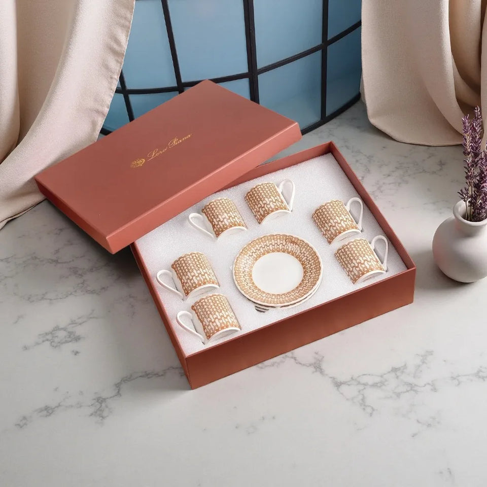 Italian Sweater Chain Necklace Coffee Cup Turkish Demitasse Espresso Set with Saucer Plate Gift Box Tea Cups and Saucer Sets