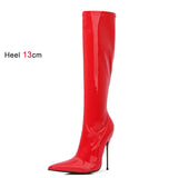 Knee-High Modern Boots Pointy Toe Women Shoes 13cm Ultra Thin Steel High Heels Metal Heel Calf Boots for Women Fun Shoes Size 46