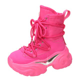 Women Ankle Boots Autumn Chunky Shoes Woman High Platform Breathable Sneakers 7.5CM Thick Sole Wedges Motorcycles Boots Winter