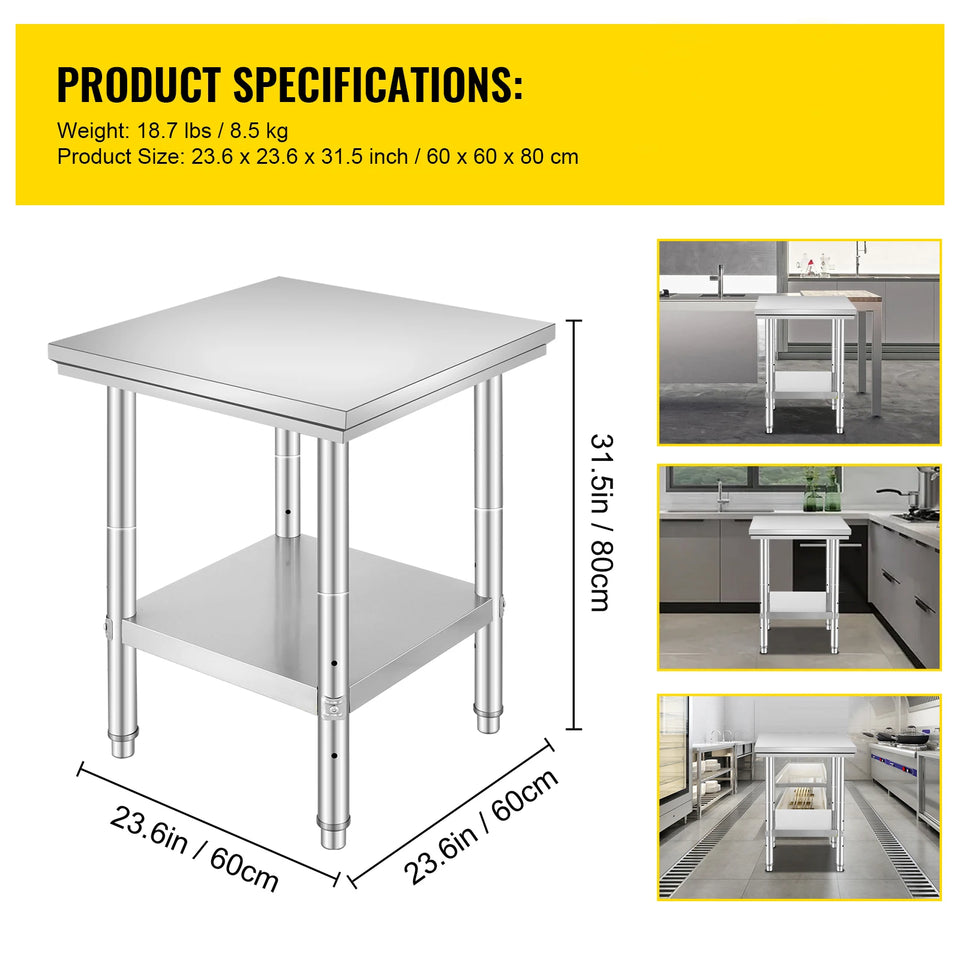 SucceBuy Stainless Steel Kitchen Work Bench Commercial Catering Table Worktable w/Undershelf 330LBS 286LBS for Restaurant Garage