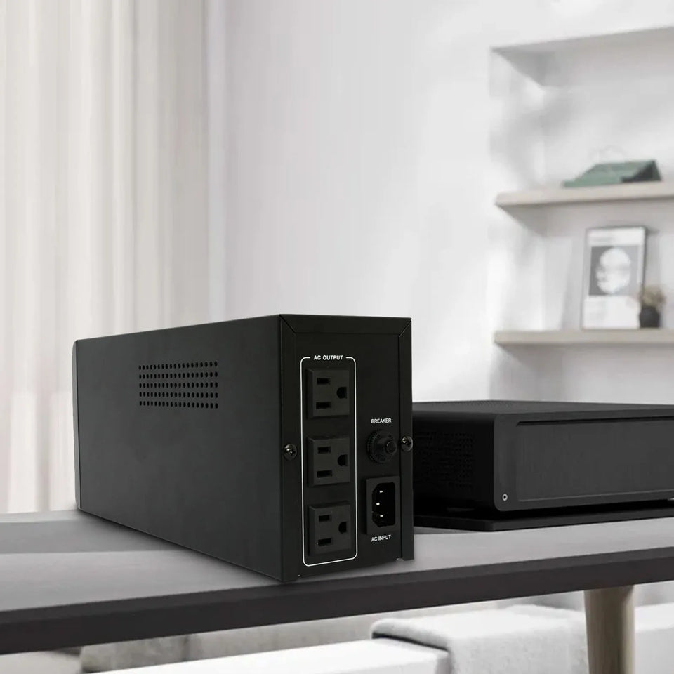 1000VA/600W 120V UPS Power Supply Battery Standby Power with 3 Outlets and LCD Display Surge Protector for Home and Office