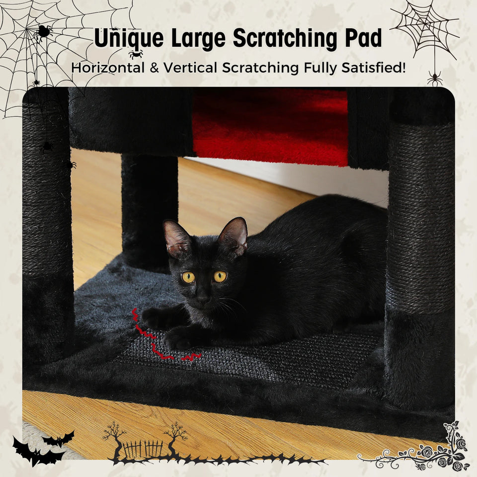 Multi-Level Cat Tree Tower with Scratching Posts&Board, Hammock, Cat Condo, Spacious Top Perch,Dangling Balls for Indoor Cats