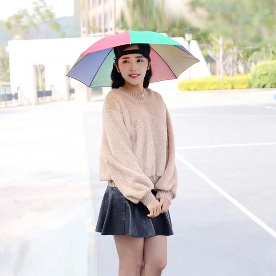 Hands-Free Umbrella Hat For Fishing Sun Protection Head-Mounted Sunshade For Outdoor Gardening Hiking Foldable Rain Cap