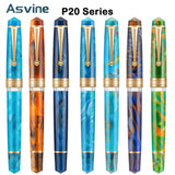 Asvine P20 Piston Filling Fountain Pen Acrylic Beautiful Patterns M/F/EF Nib with Golden Clip Office School Supplies Stationery