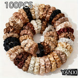 1/30/60/100pcs bulk satin scrunchies 100colors  women small 6.5cm headwear hair ties accessories casual cute black coffee