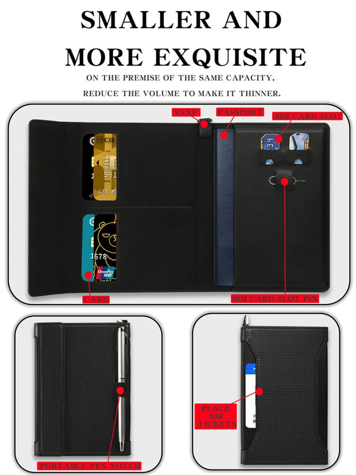 New Solid Color Passport Holder RFID Blocking Ticket Slot Clip Protective Cover Protector Leather Travel Card Bag