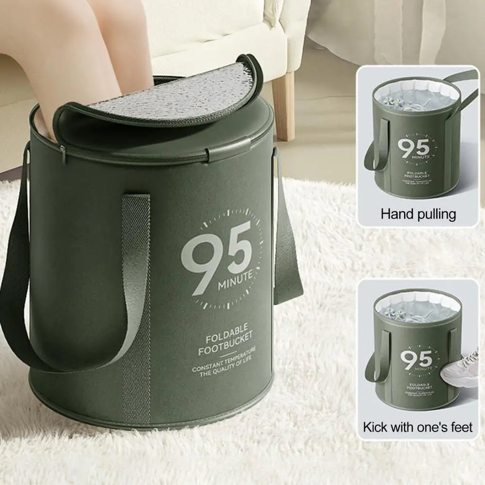 Portable Collapsible Foot Bath Tub Waterproof PVC Insulated Foot Bath Bag 37cm Travel Foot Spa Soaking Feet Foot Bath Bucket