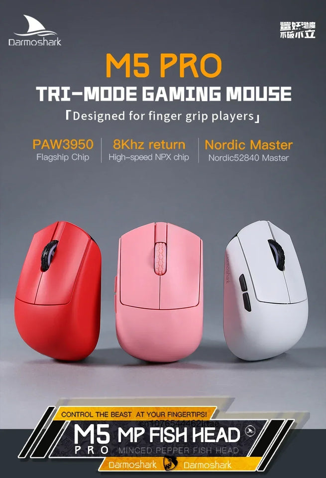 New Darmoshark M5 Pro Wireless Mouse PAW3950 8K Bluetooth Tri-Mode Connection Gaming Macro Mouse 30000DPI N52840 38g Lightweight
