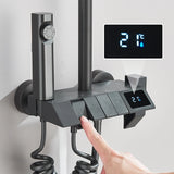 Rozin Black Smart Digital Display Shower Faucet Set Piano Style Rainlfall Bathroom System Grey Digital Mixer Tap Bidet Shower