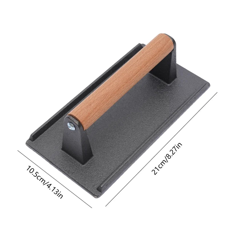 Kitchen Heavy Cast Flat Iron Steak Weight/Bacon Press with Wooden Handle Heavy-Weight Grill Press Commercial Grade Burger