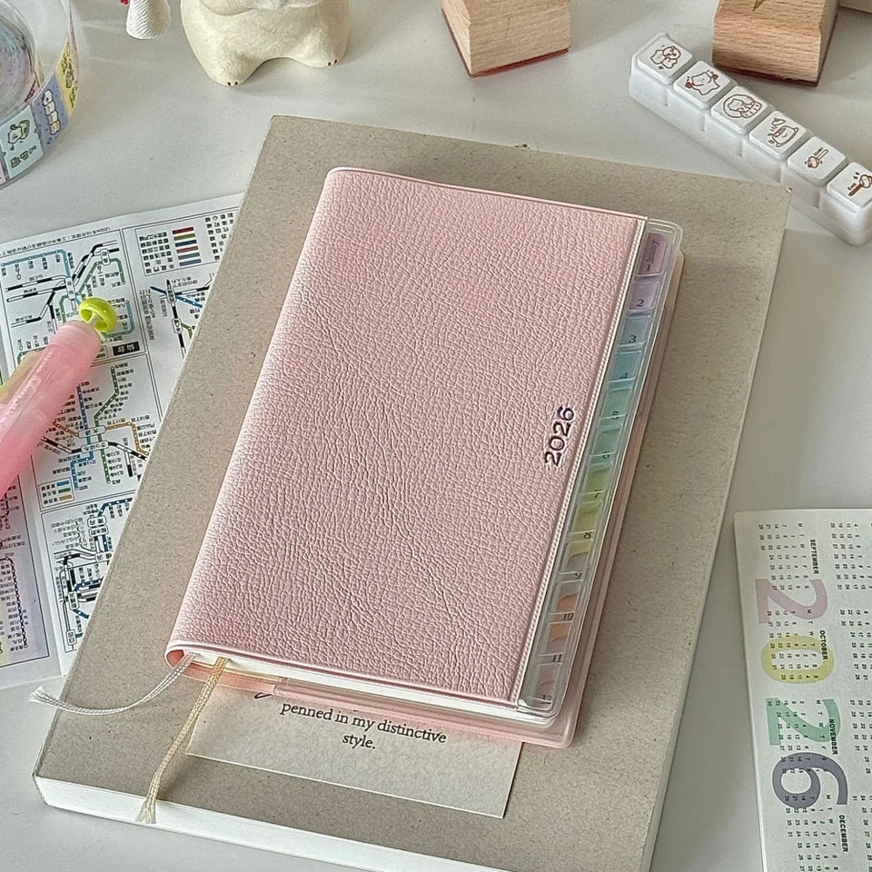 Calendar Notebook Diary  Planner With Rainbow Index Cortical Schedule Handbook High Value Monthly Weekly Plan Work Notes