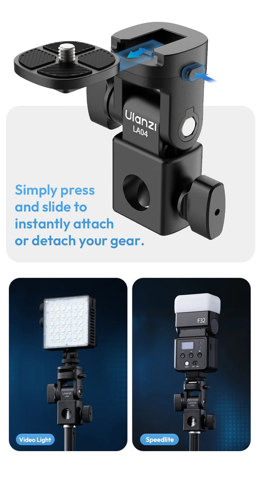 Ulanzi LA04 Univeral Light Stand Adapter with 1/4" Cold Shoe Mount for Phone Stand DSLR Camera LED Light 180° Tilt for Lighting