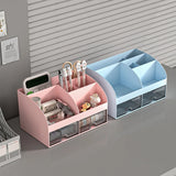 Home Office Desktop Stationery Storage Box 6 Compartments 2 Drawers Decorative Desk Organizer Dressing Table Makeup Storage Case