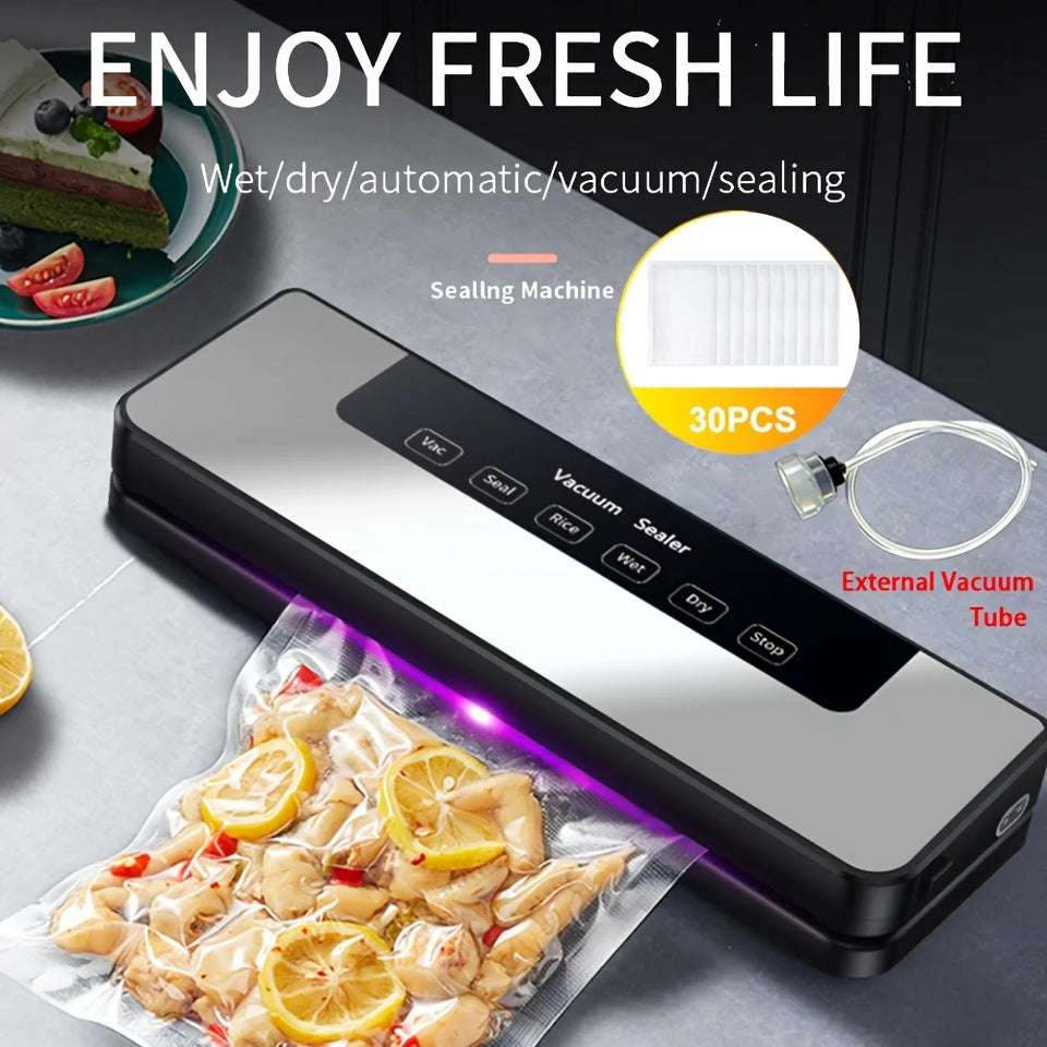 65Kpa Food Vacuum Sealer Machine with 20 Free Bags, Stainless Steel 6-in-1 Sealing, Dry/Wet Mode for Food Storage, Grey