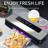 65Kpa Food Vacuum Sealer Machine with 20 Free Bags, Stainless Steel 6-in-1 Sealing, Dry/Wet Mode for Food Storage, Grey