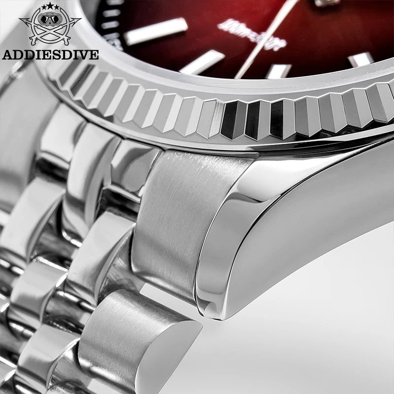 ADDIESDIVE AD2073 Men's Business Watch Sapphire Glass Stainless Steel Quartz Wristwatches Gradient Red Dial Watches Reloj Hombre