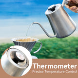 CF WISDOM Vintage Classic Silver Stainless Steel 600ML Coffee Hand Brewing Pot Temperature Display Water Bottle Coffee Utensils