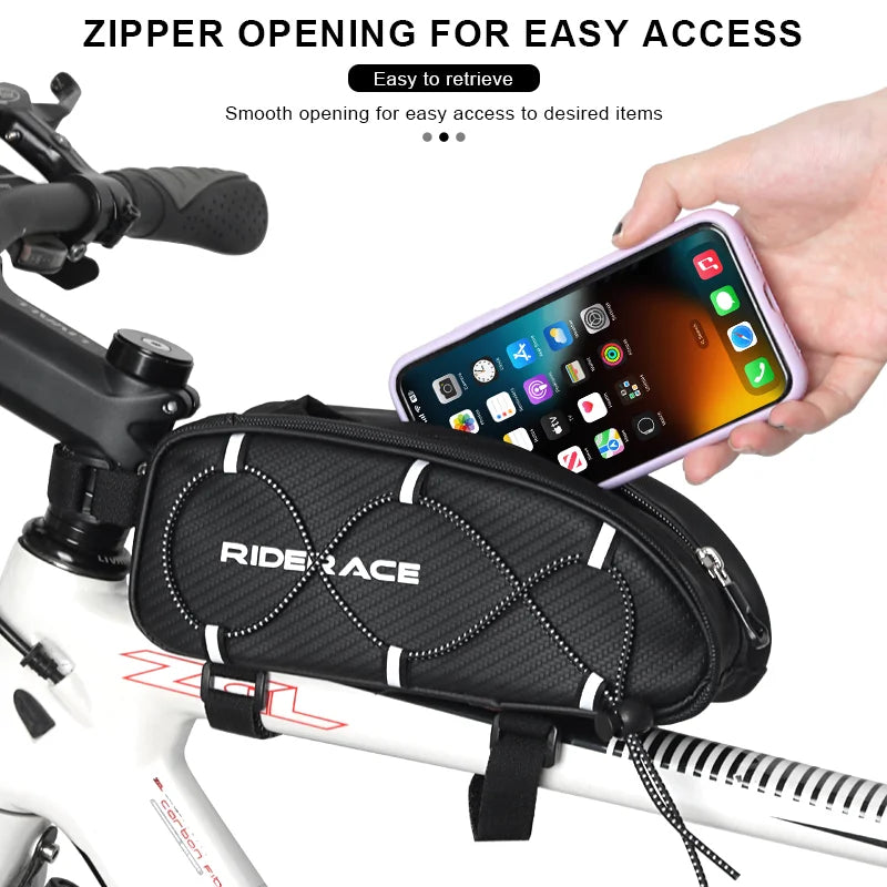 RIDERACE Bicycle Top Tube Bag Portable PU Rainproof Waterproof MTB Gravel Bike Handlebar Front Bag Road Cycling Accessories