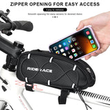 RIDERACE Bicycle Top Tube Bag Portable PU Rainproof Waterproof MTB Gravel Bike Handlebar Front Bag Road Cycling Accessories