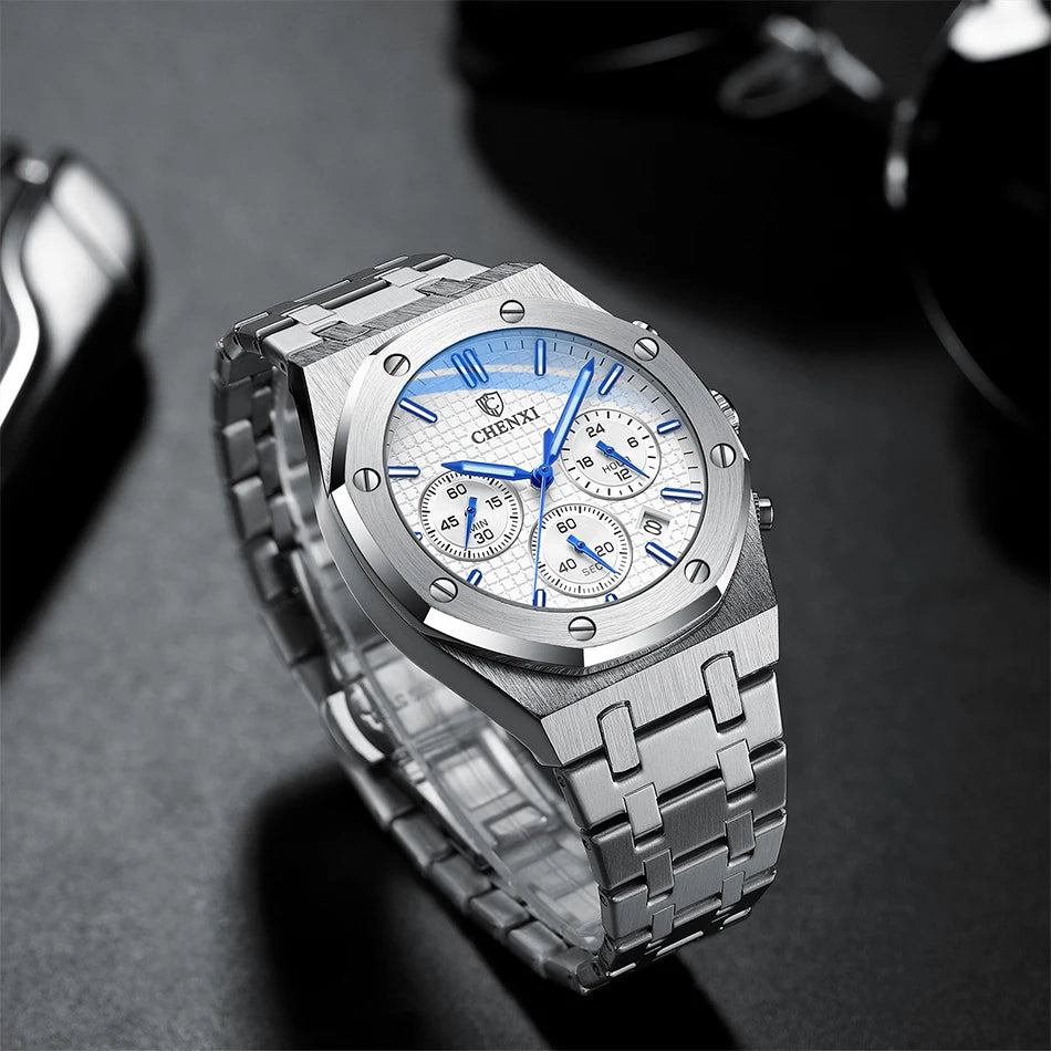 CHENXI Business Quartz Man Wristwatch Multi-function Luminous Calendar Men's Watches Waterproof Chronograph Stop Watch