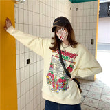 Harajuku Retro Top Strawberry Print Sweatshirt  Women Loose Streetwear Sweatshirts American  Oversized Pullovers