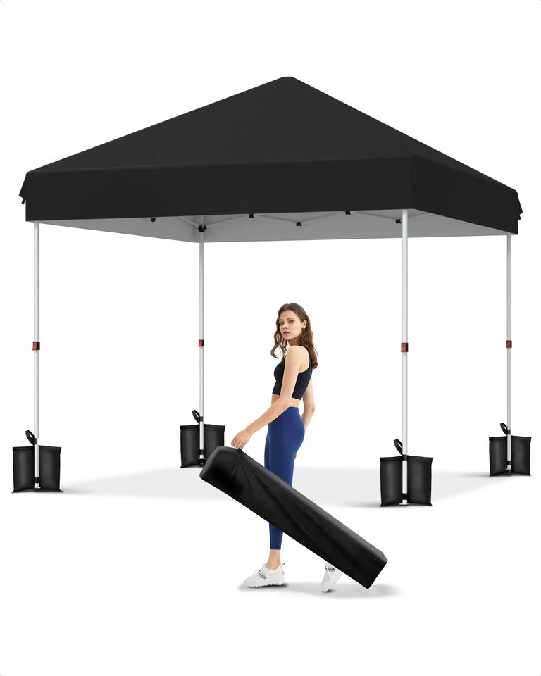 10x10 FT Pop Up Canopy Tent with 3 Adjustable Heights – Outdoor Sun Shade Shelter, 4 Sandbags & Carry Bag, for Parties & Events