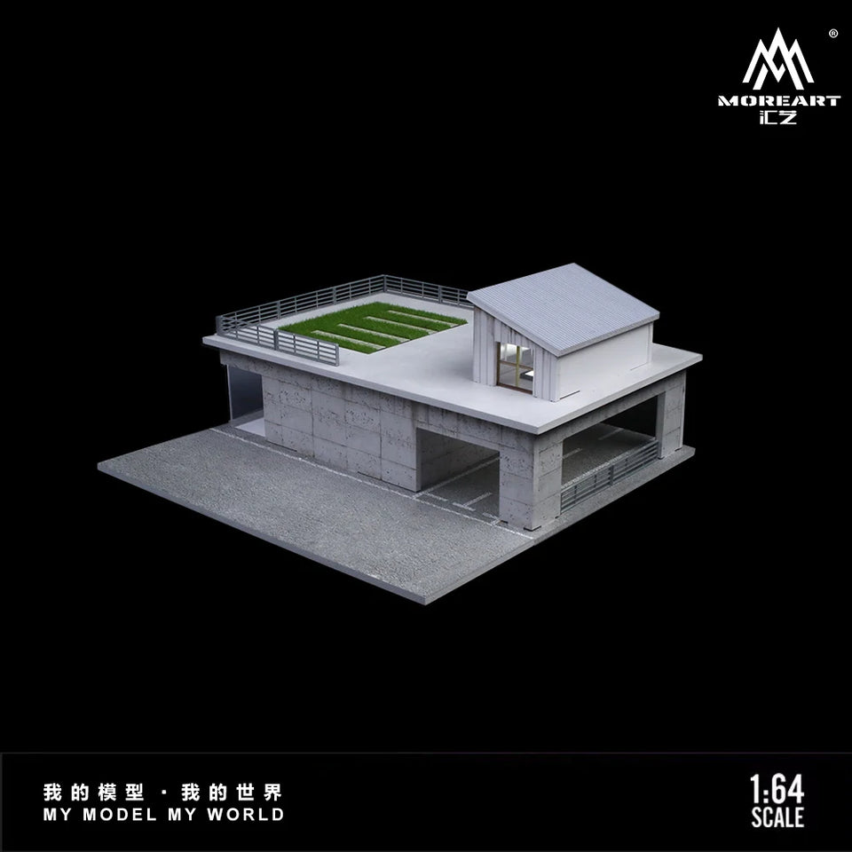 Diorama 1/64 Car Parking Lot with LED Lighting Japanese Commercial Building Model Scene Garage Display Model US