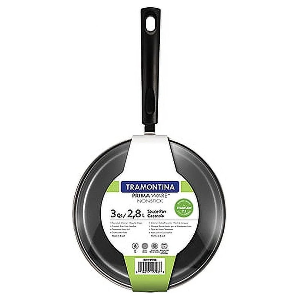Nonstick Covered Sauce Pan 3 Quart Aluminum Dishwasher Safe Easy Cleanup Stay Cool Handle Tempered Glass Lid Kitchen Cookware