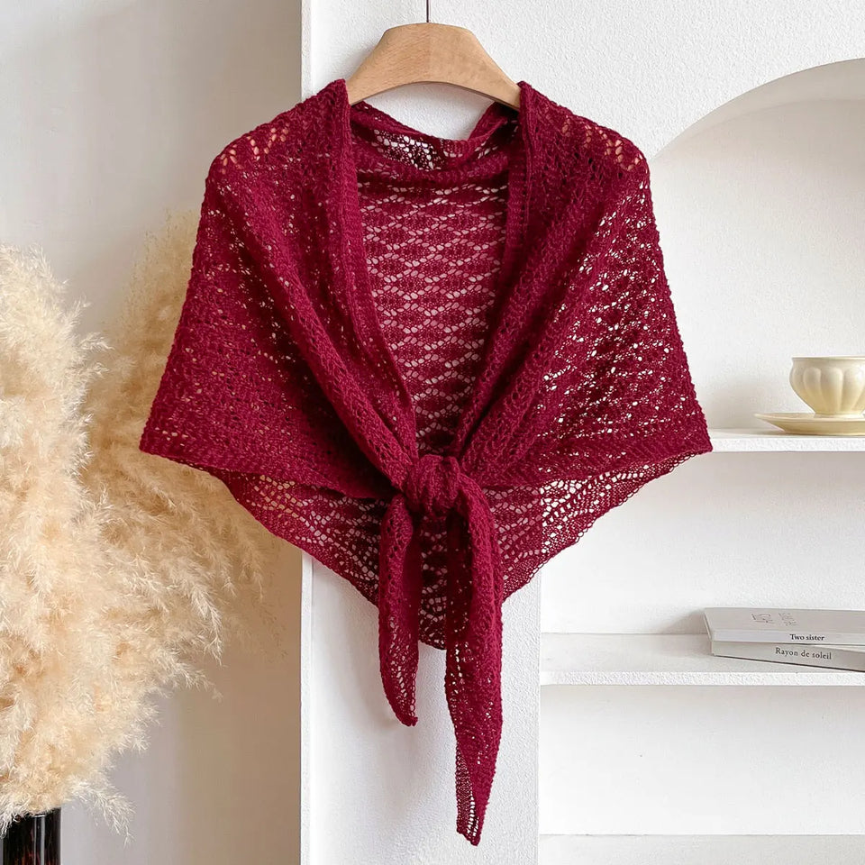 Korean Hollow Out Knitted Shawl Summer Air Conditioning Fake Collar Neck Guard Knit Thin Knotted Cape Shoulder Scarf For Women
