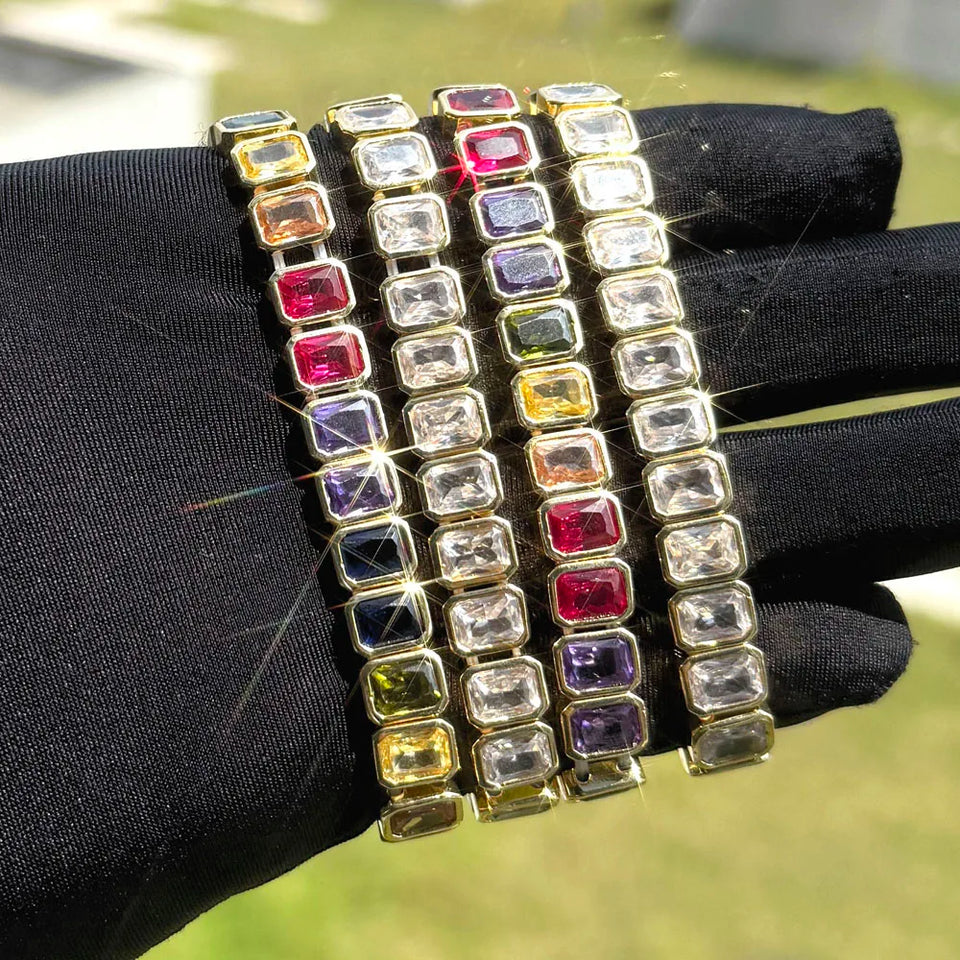 New Arrivals Geometric Bohemian Rainbow Cubic Zirconia Stretchy Stretch Tennis Bracelet Fashion Gold Plated Jewelry For Women