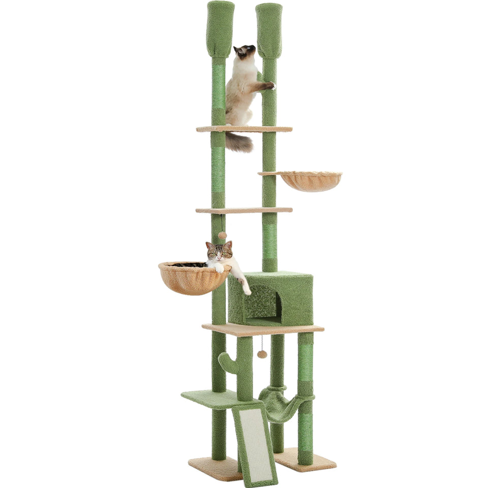 Cactus Cat Tree Floor to Ceiling Cat Tower 7 Tiers Cat Climbing Tree with Cozy Hammocks and Condos 5 Platforms Scratching Posts