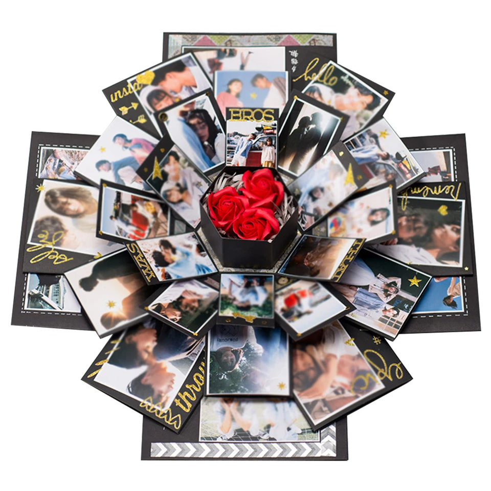 Hexagonal Explosion Box with Photo Album DIY Surprise Explosion Box Handmade Creative for Valentine Day Wedding Proposal