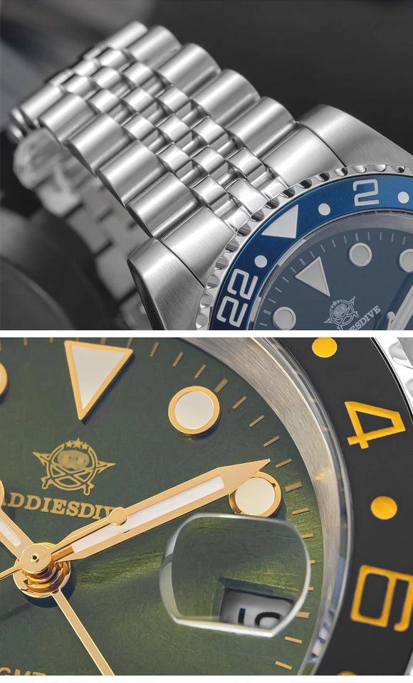 ADDIESDIVE Fashion GMT Watch for Men Super Luminous AD2050 Wristwatches Luxury Luminous 20Bar Diving Stainless Steel Man Watches