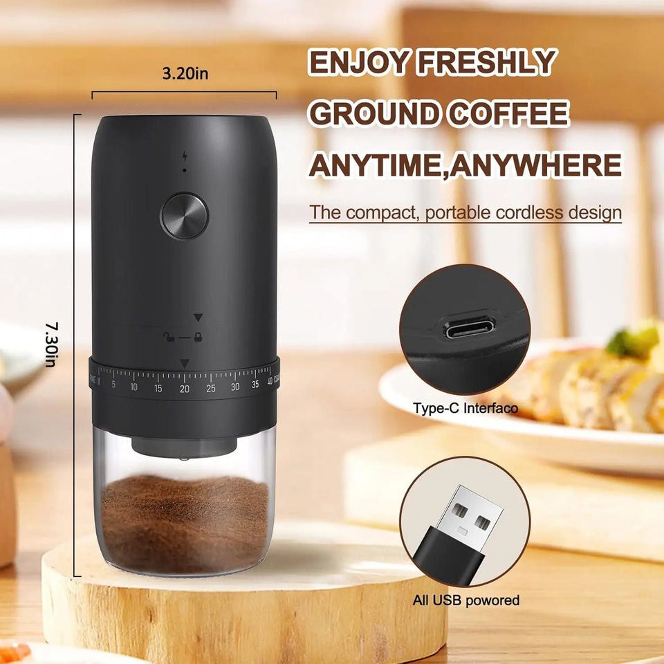 Electric Coffee Bean Grinder Rechargeable 40 Gears External Adjustable Household Portable Hand-Pour Electric Mini Coffee Grinder