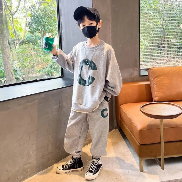Print Sweatshirt Set Children's Boy's Clothing Boys Kids Clothes Elementary Student Men's Sets 8 10 Year Old Winter Top Bottom