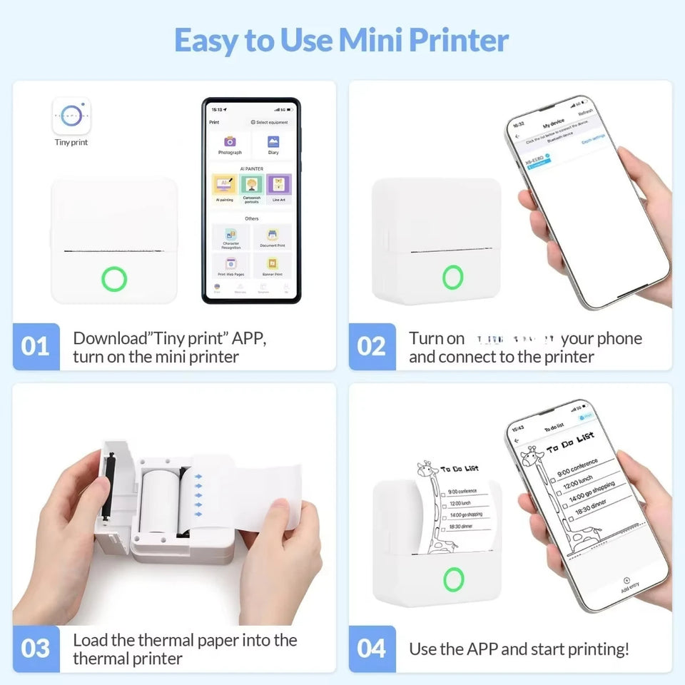Mini Portable Printer,Thermal Label Maker Printer,For Wireless Bluetooth Photo Memo Stickers Inkless Suitable For Home, Office