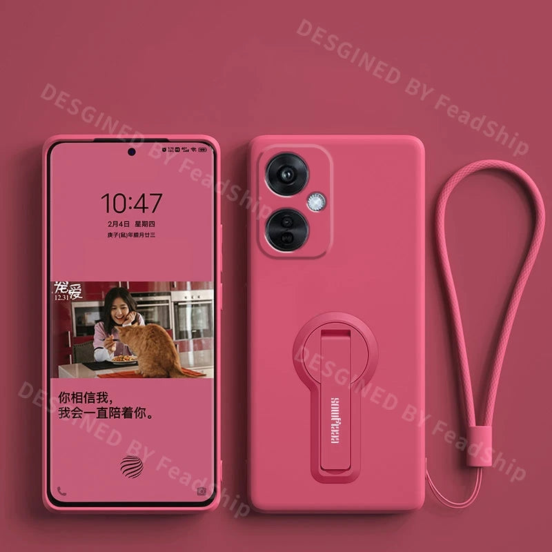 Luxury Phone Case For Oneplus Nord CE 3 Lite NordCE3 NordN30 Liquid Silicone Case Shockproof Soft Cover With Holder Sreen Film