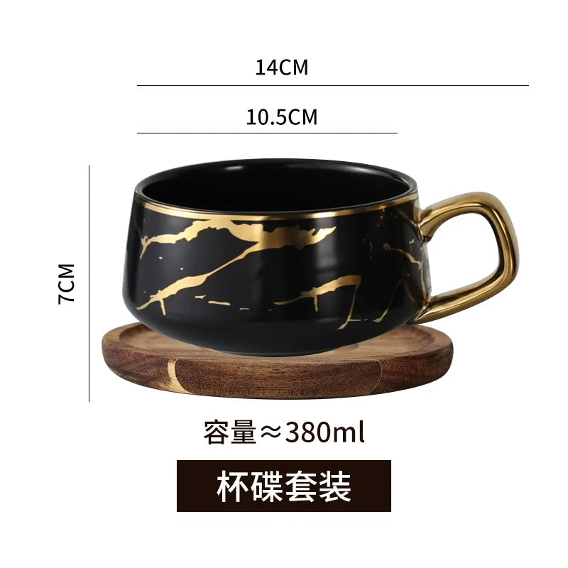 Nordic Marble Textured Ceramic Coffee Cup Creative Office Home Mug with Lid Couple Afternoon Tea Coffee Cup Set Holiday Gift