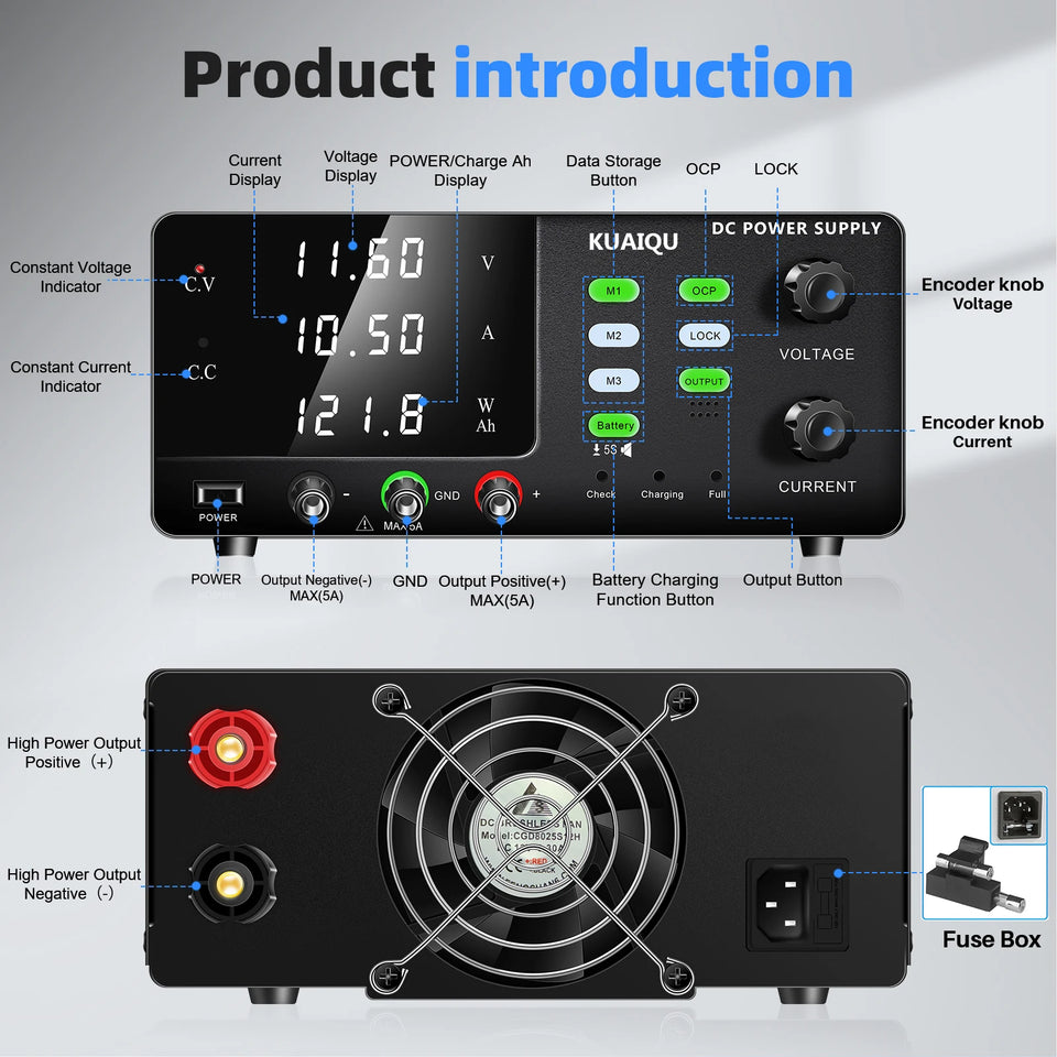 15V 30V 60V DC Power Supply Variable High Power Bench Power Supply for Fast Recharge, Equivalent to adding a BMS to your battery